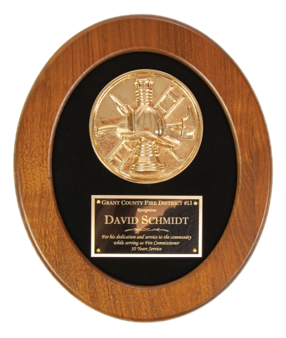 Solid walnut oval frame, bronze cast medallion on premium black velvet backing.