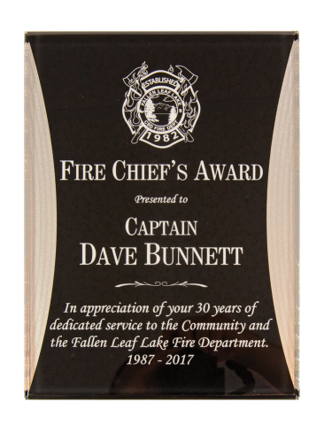 Reflection Acrylic Plaque, stunning acrylic finish with Florentine Reflection, available in black with gold or silver accents.