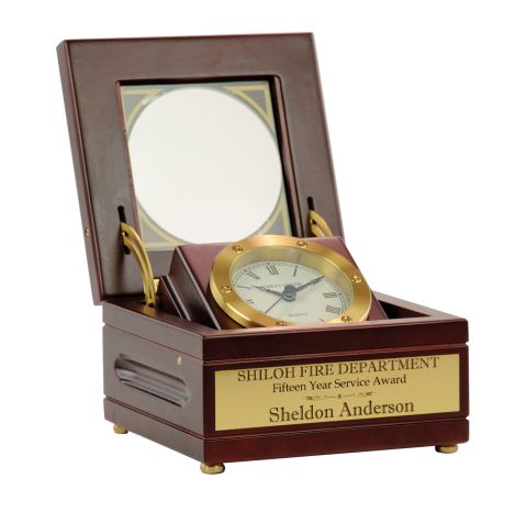 Antique style clock features highly accurate quartz clock movement, housed in a satin finish mahogany wood case