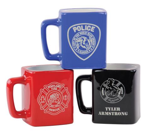 Unique square shaped, laser engraved with your logo, department patch, or text. Available in black, red, blue, green, or orange 