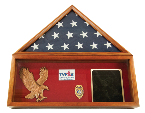 Flag case made from solid walnut with attached shadow box.