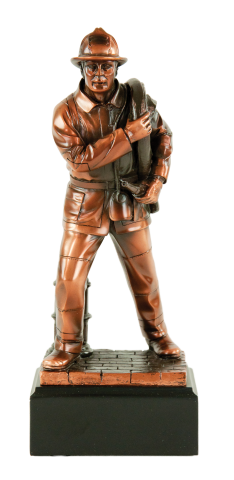 Copper finished firefighter figure; engraving plate included on base