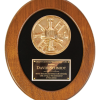 Solid walnut oval frame, bronze cast medallion on premium black velvet backing.